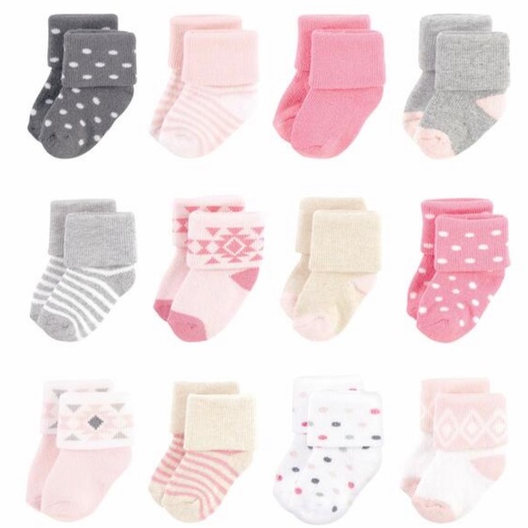 Other - Terry Socks, Pink Gray Aztec, 6-12 Months
